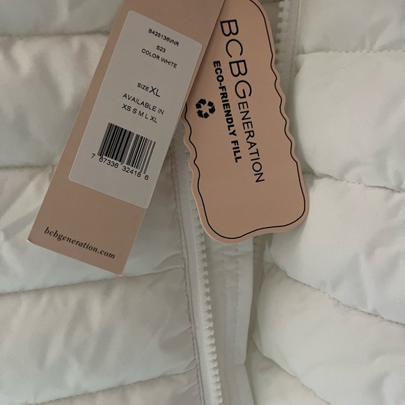 BCBG Zip Front Puffer White Waterproof Feather Free Eco Friendly Jacket - XL - Picture 5 of 8